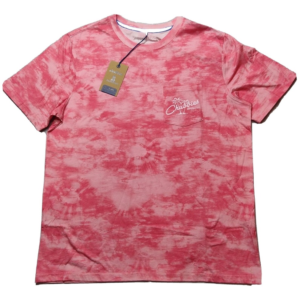 CHUBBIES The Utah Weekends Only Men Size XL Pink Tie Dye Pocket T-Shirt NEW